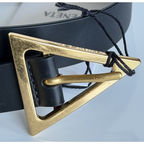 Bottega Veneta Triangle Calf Leather Black Belt 34/85 609275 Italy NWT $450